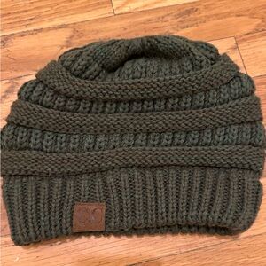 C.C. Olive Green Cable Knit Slouchy Beanie Hat